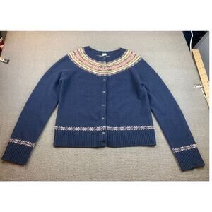 J.Crew Factory Women's XL Navy Lambswool Fair Isle Button Front Cardigan